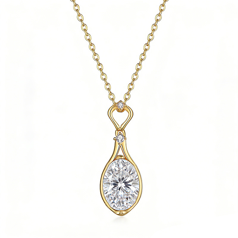 Oval Moissanite Openwork Drop Pendant Necklace | 3ct DEW - Image 3