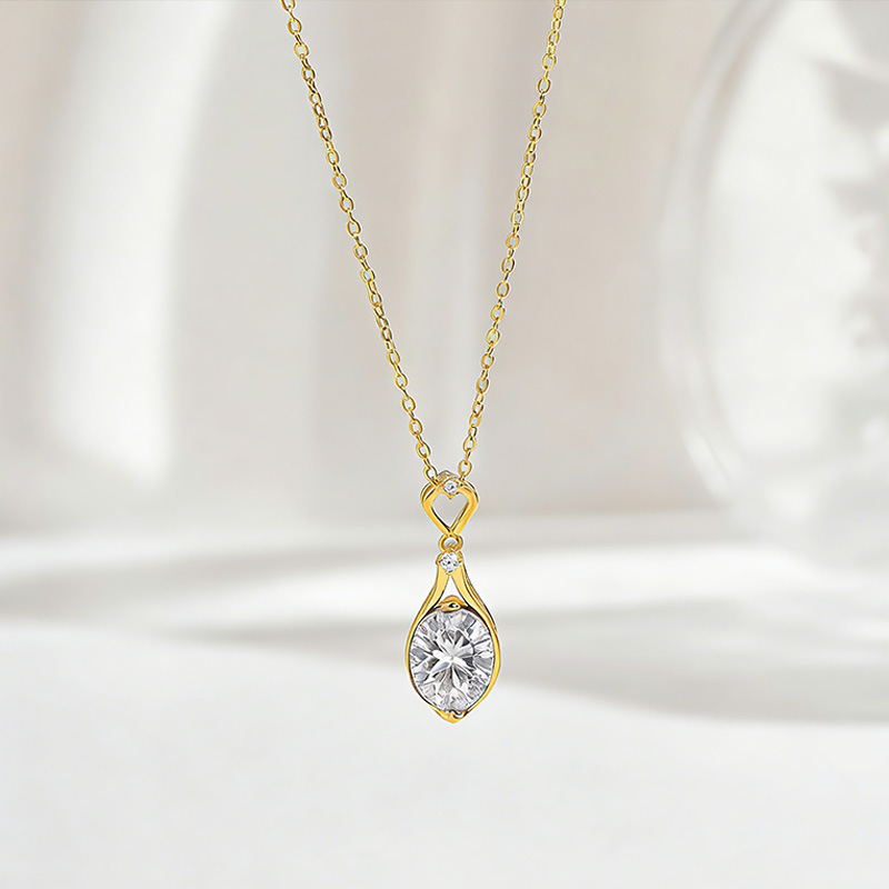 Oval Moissanite Openwork Drop Pendant Necklace | 3ct DEW - Image 4
