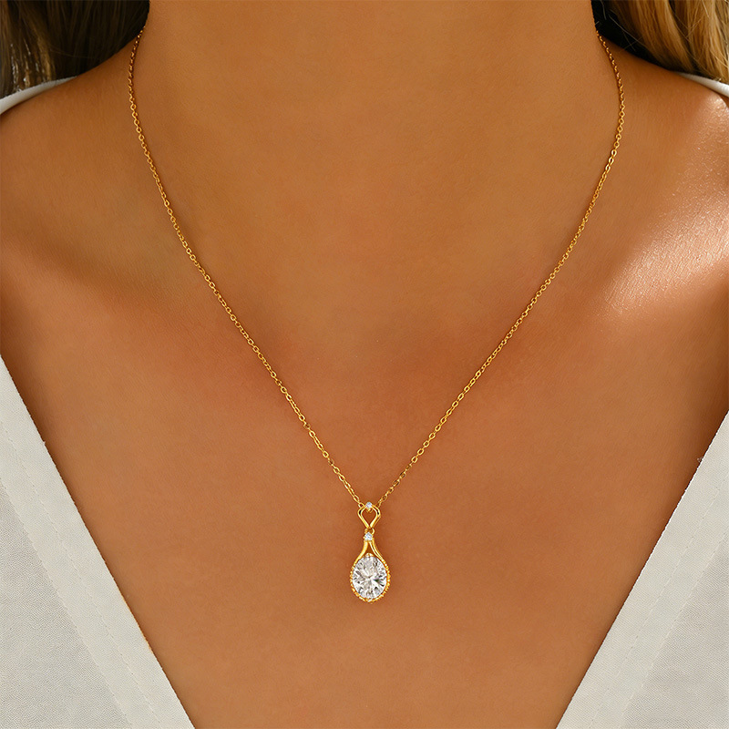 Oval Moissanite Openwork Drop Pendant Necklace | 3ct DEW - Image 5