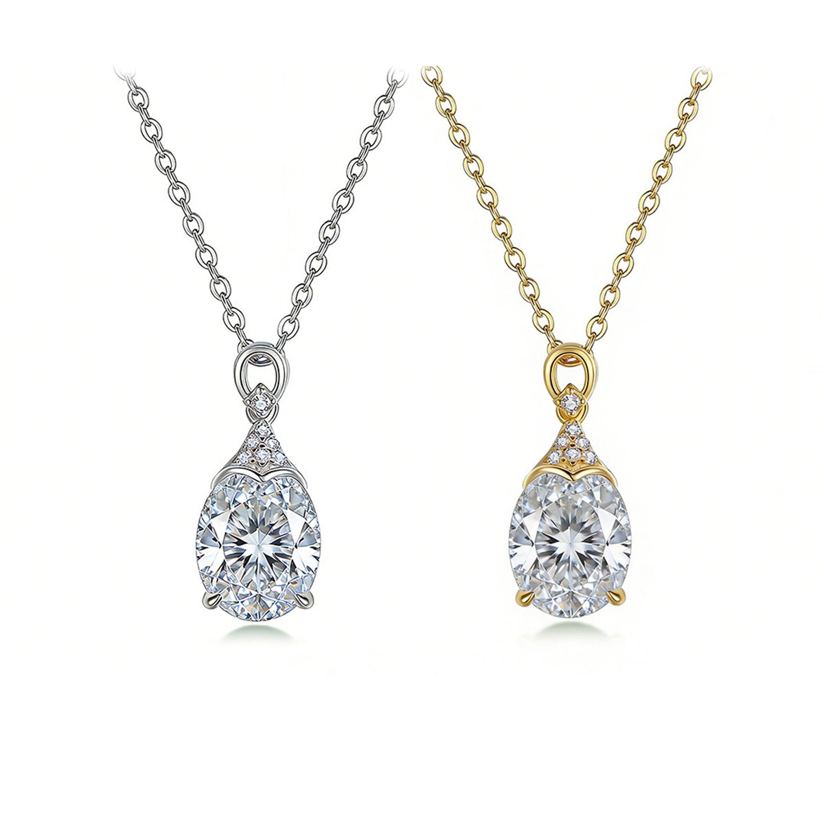 Oval Moissanite Pendant with Pave Crown Cap