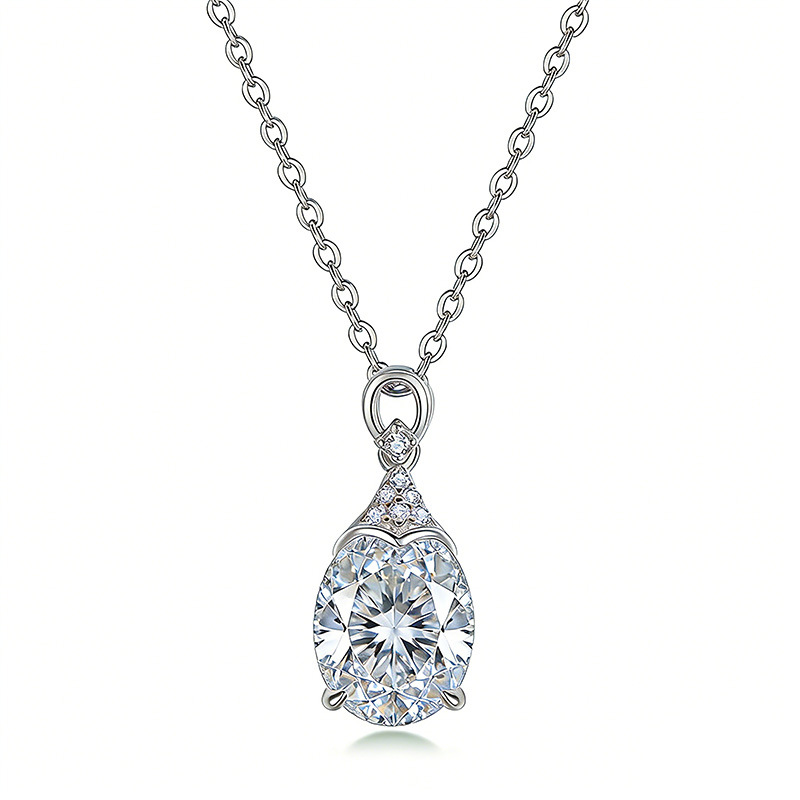 Oval Moissanite Pendant with Pave Crown Cap - Image 2