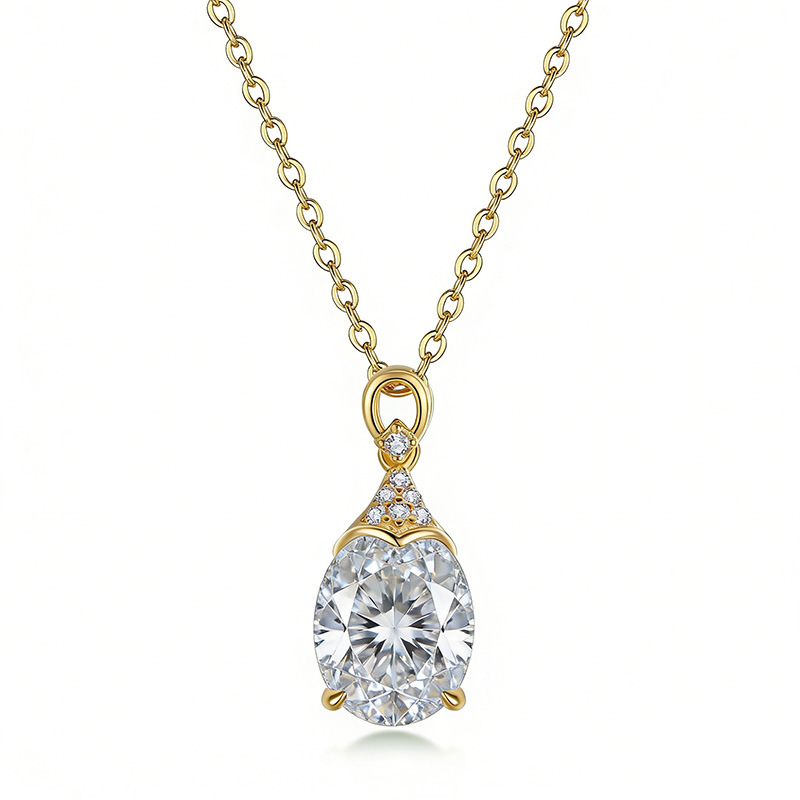 Oval Moissanite Pendant with Pave Crown Cap - Image 3