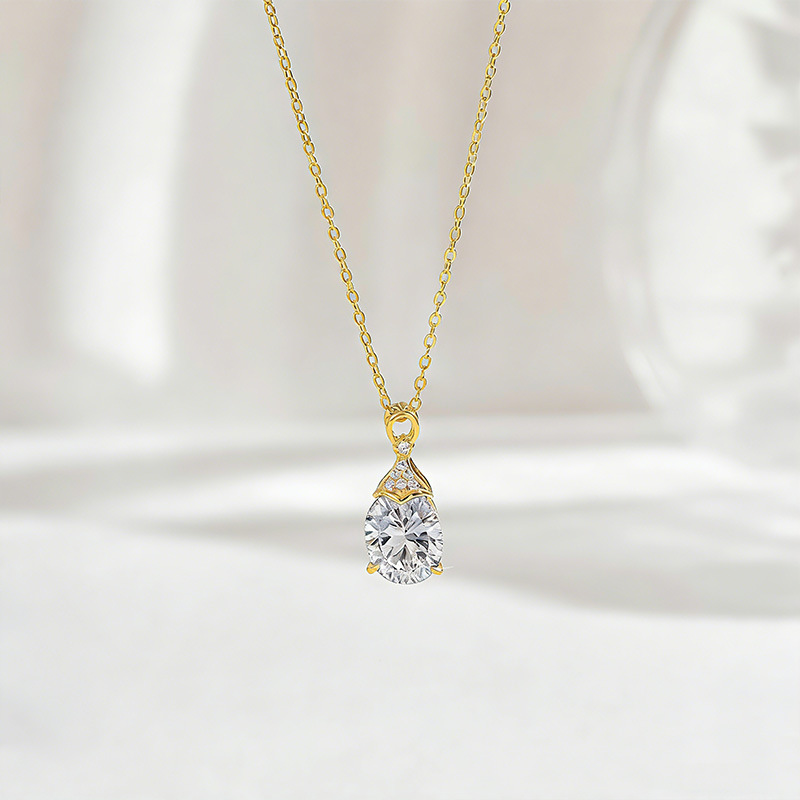 Oval Moissanite Pendant with Pave Crown Cap - Image 4