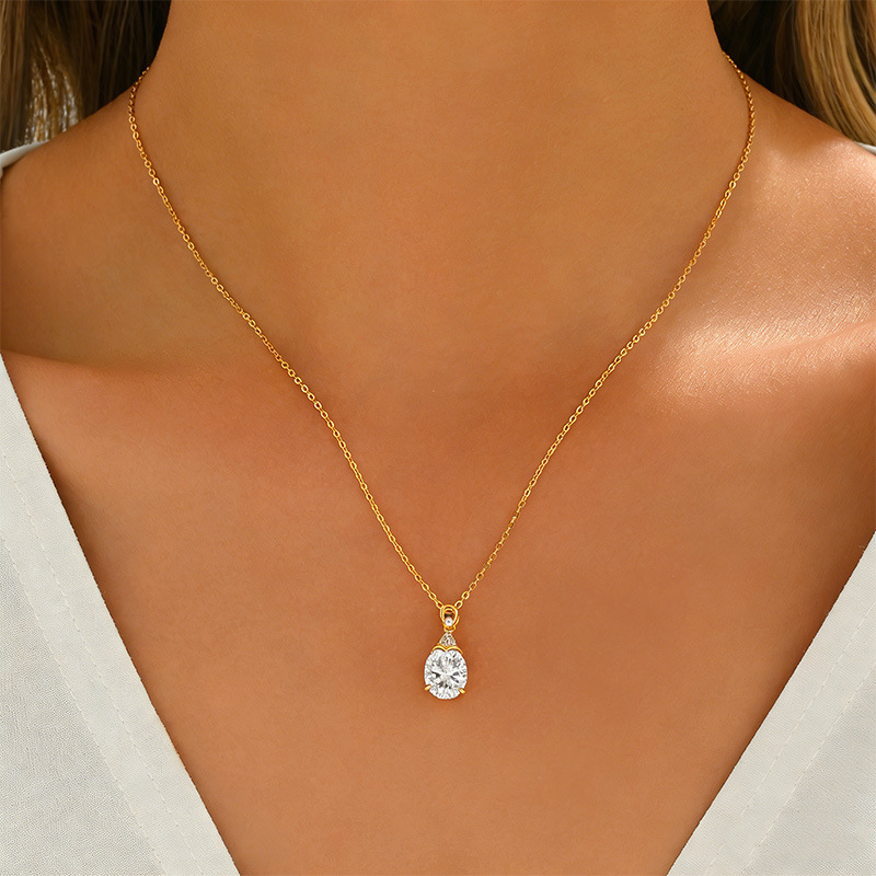 Oval Moissanite Pendant with Pave Crown Cap - Image 5