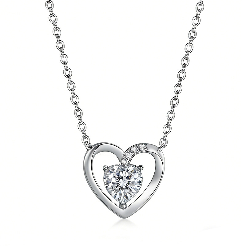 Heart-Cut Moissanite Open Heart Pendant Necklace - Image 2