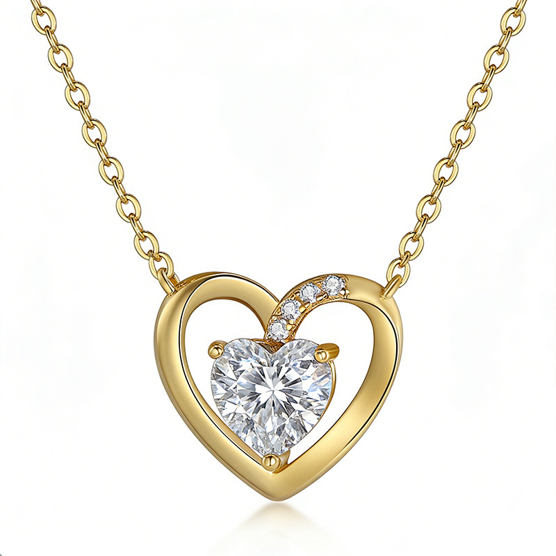 Heart-Cut Moissanite Open Heart Pendant Necklace - Image 3
