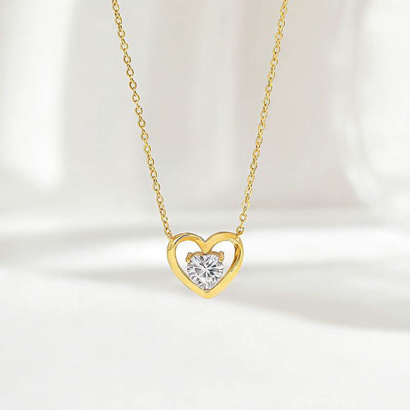 Heart-Cut Moissanite Open Heart Pendant Necklace - Image 4