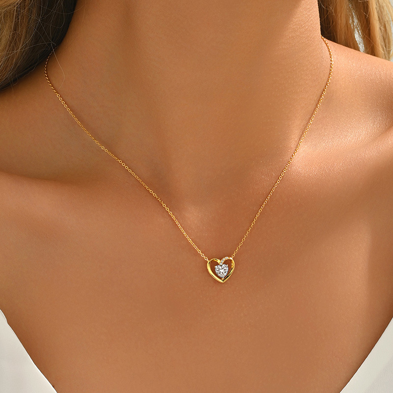 Heart-Cut Moissanite Open Heart Pendant Necklace - Image 5