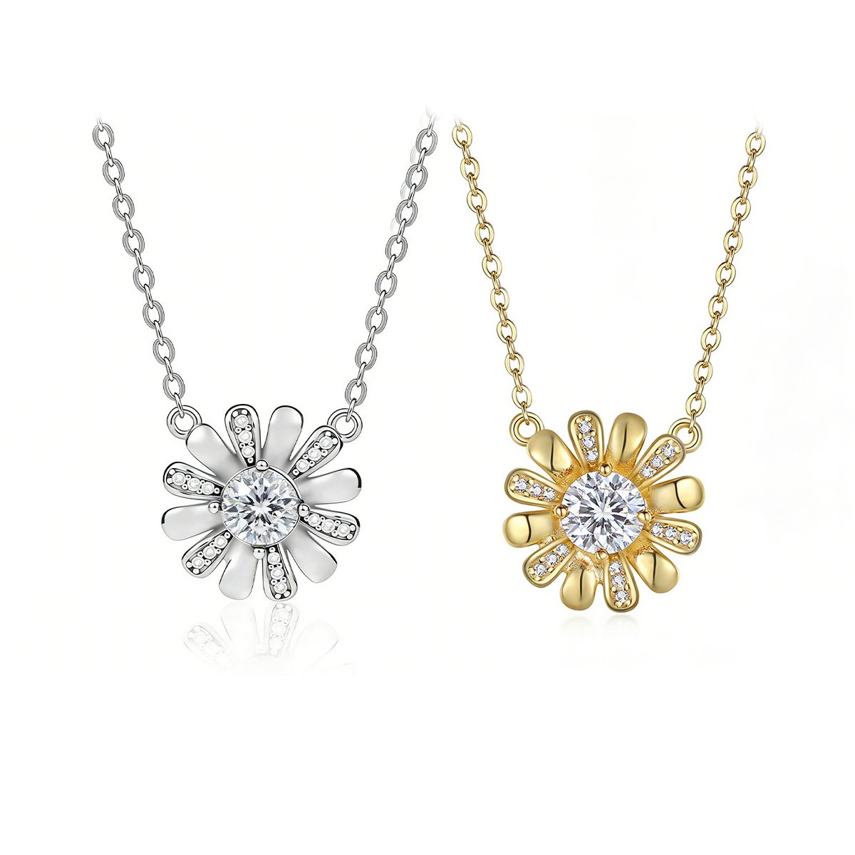 Daisy Flower Moissanite Pave Pendant Necklace in Sterling Silver
