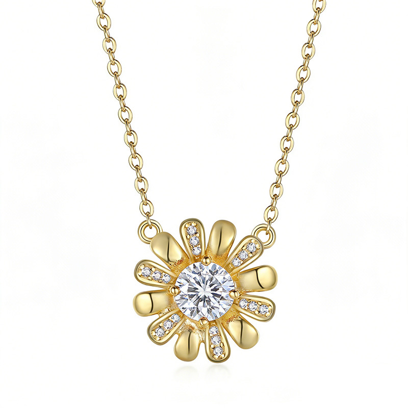 Daisy Flower Moissanite Pave Pendant Necklace in Sterling Silver - Image 3