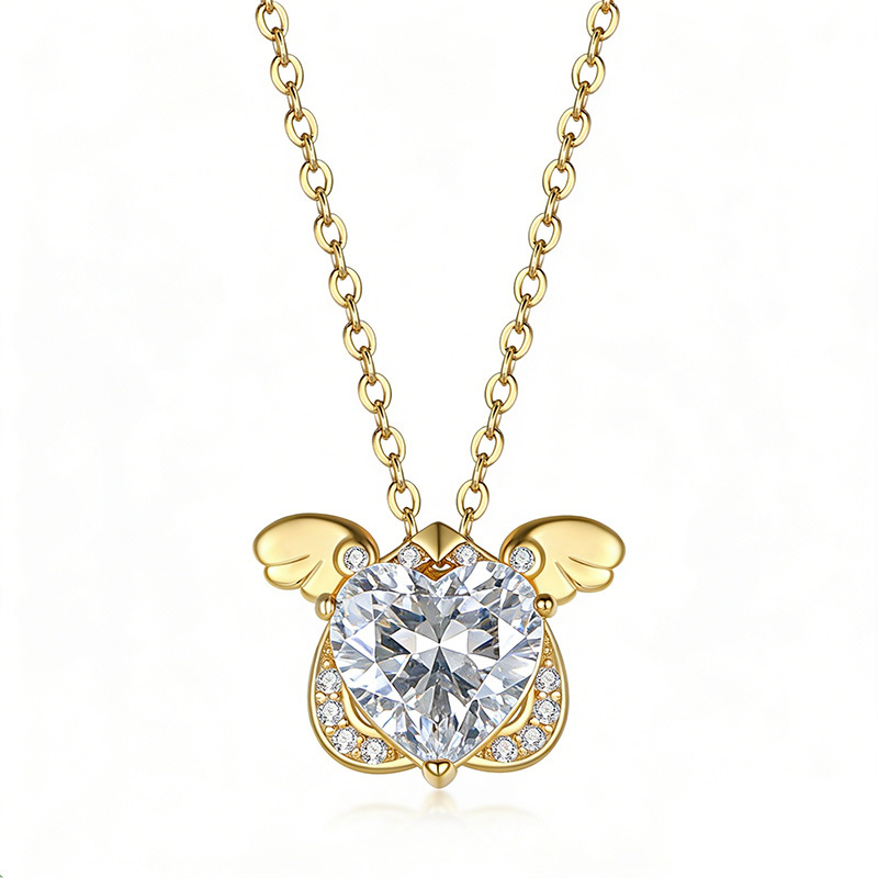 Moissanite Heart Angel-Wings Pendant Necklace | 2ct DEW, 925 Silver - Image 3