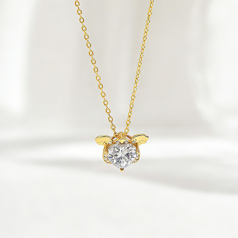 Moissanite Heart Angel-Wings Pendant Necklace | 2ct DEW, 925 Silver - Image 4