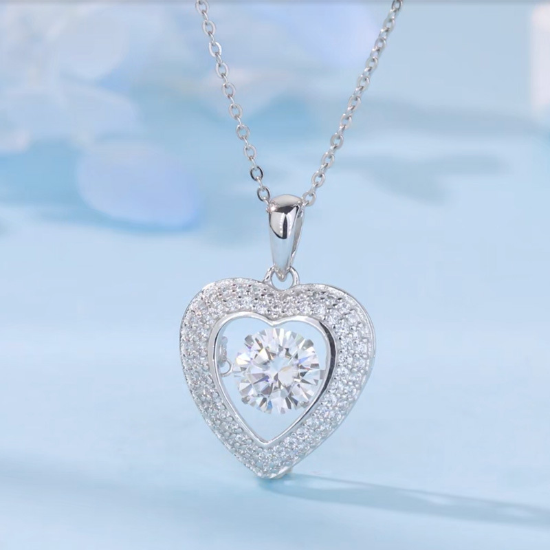 Moissanite Floating Heart Halo Necklace - Image 4