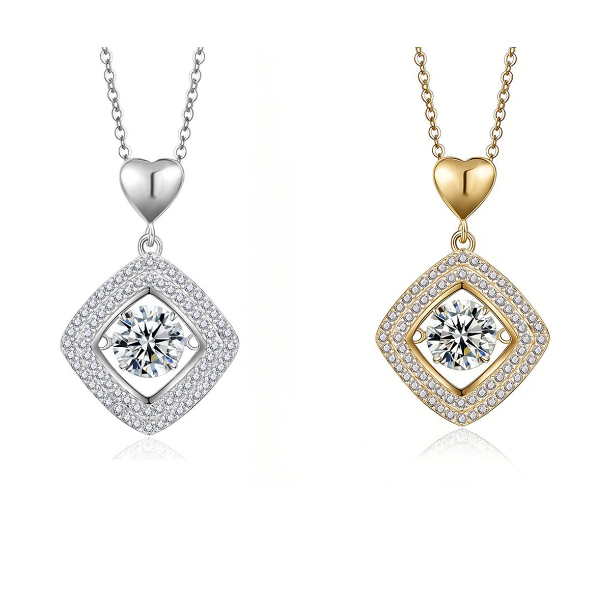 Dancing Moissanite Rhombus Halo Heart-Bail Pendant Necklace