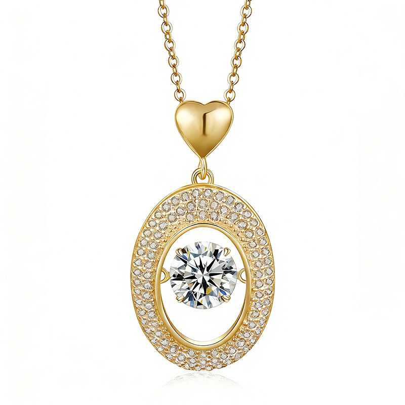 Oval Halo Dancing Moissanite Necklace | 1ct DEW Round Floating Pendant - Image 3