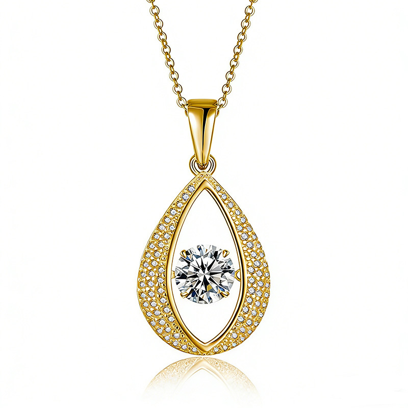Dancing Moissanite Pear-Drop Halo Necklace - Image 3