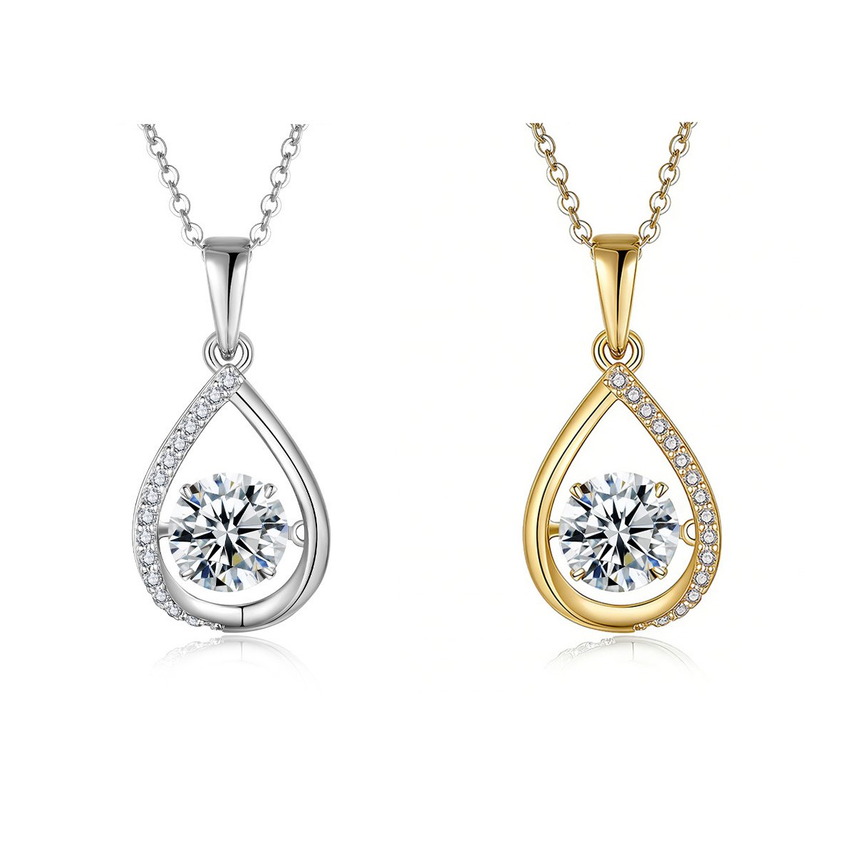 Round Moissanite Floating Teardrop Pendant Necklace
