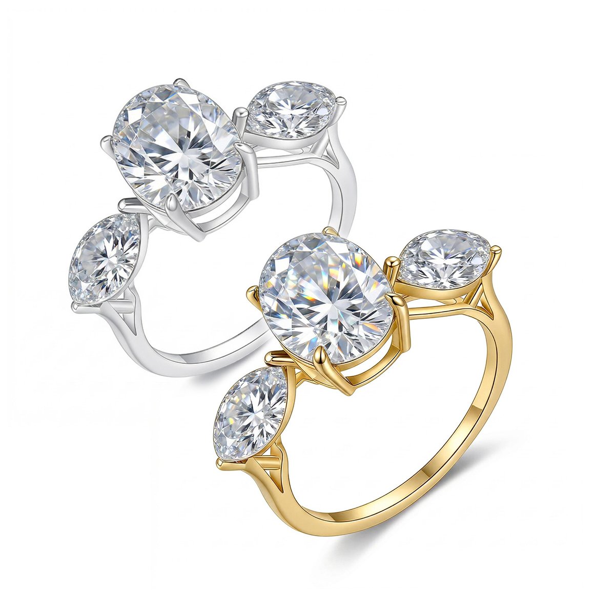 Oval & Marquise Three-Stone Moissanite Ring