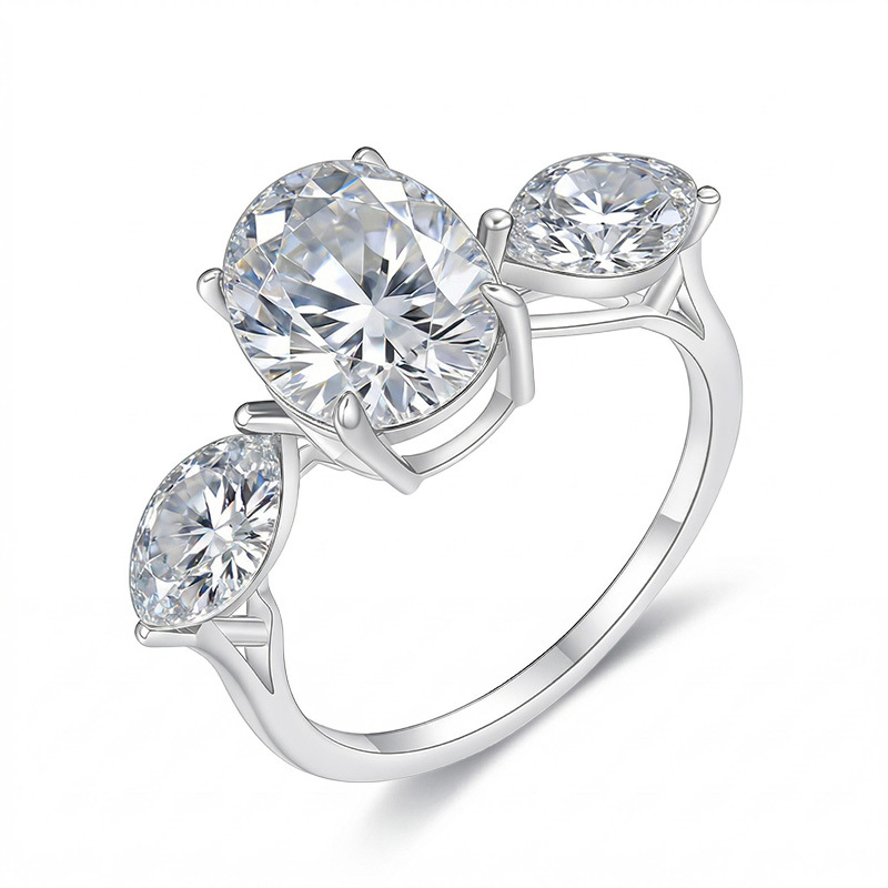 Oval & Marquise Three-Stone Moissanite Ring - alternate view