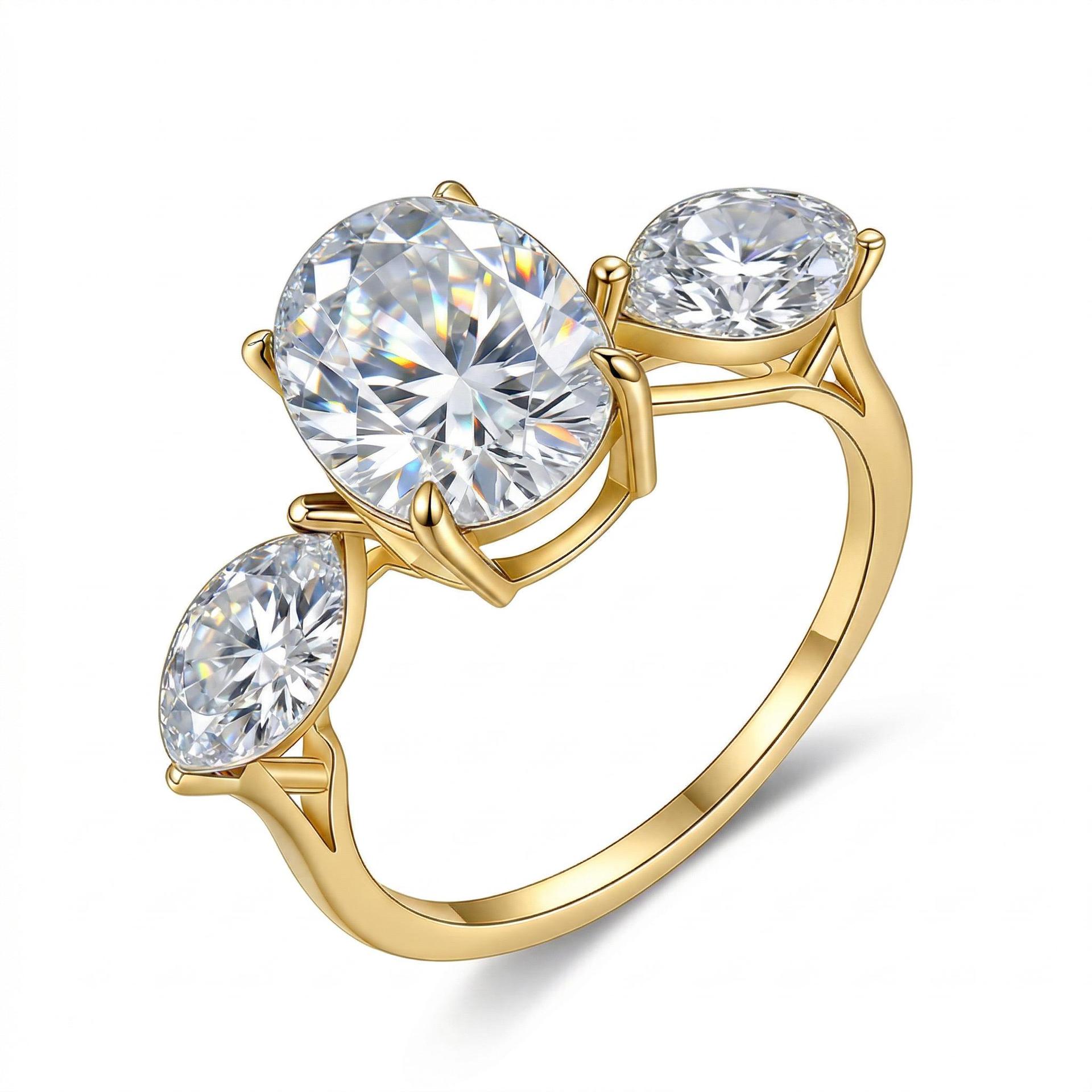 Oval & Marquise Three-Stone Moissanite Ring - Image 3