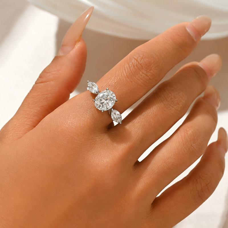 Oval & Marquise Three-Stone Moissanite Ring - Image 5