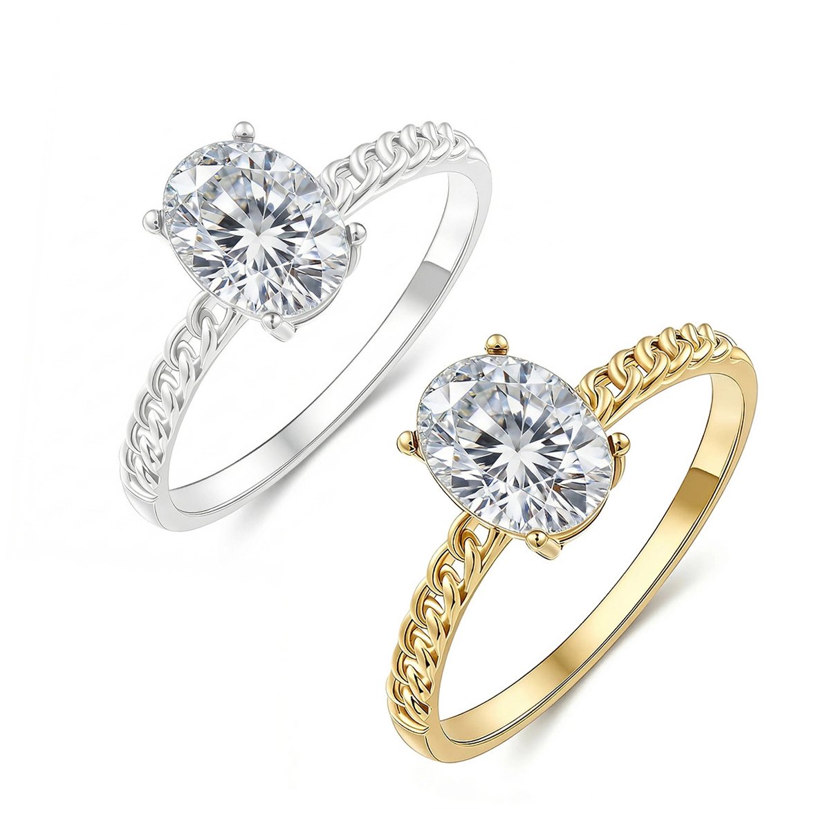 Oval Moissanite Cuban-Link Solitaire Ring