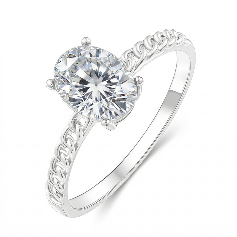 Oval Moissanite Cuban-Link Solitaire Ring - Image 2