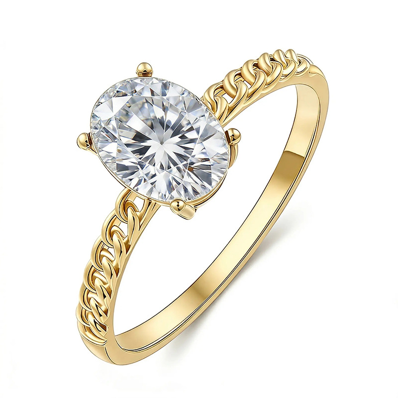 Oval Moissanite Cuban-Link Solitaire Ring - Image 3