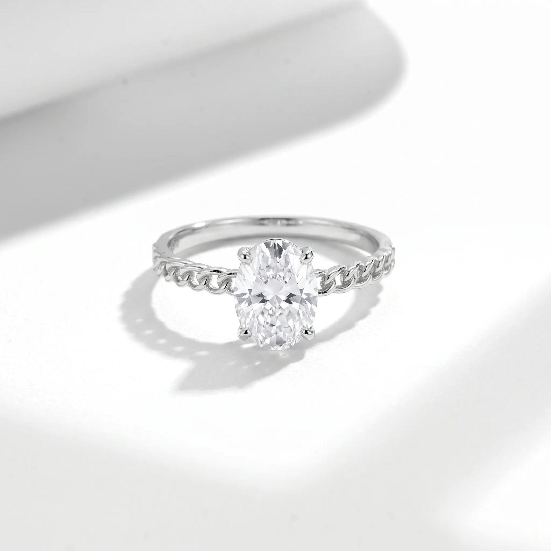 Oval Moissanite Cuban-Link Solitaire Ring - Image 4