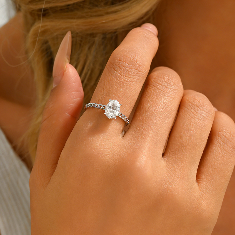 Oval Moissanite Cuban-Link Solitaire Ring - Image 5