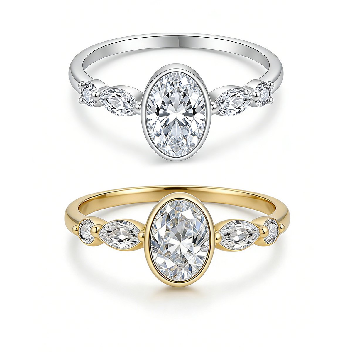 Bezel-Set Oval Moissanite Vintage Shoulder Ring