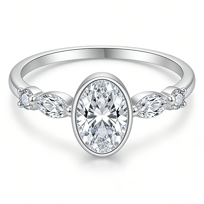 Bezel-Set Oval Moissanite Vintage Shoulder Ring - Image 2