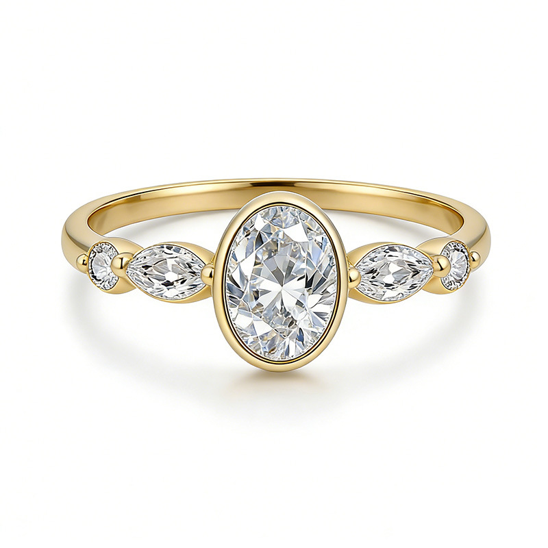 Bezel-Set Oval Moissanite Vintage Shoulder Ring - Image 3