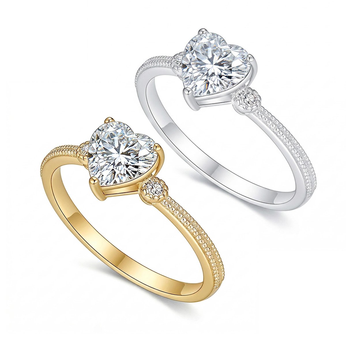 Heart-Cut Moissanite Milgrain Solitaire Ring