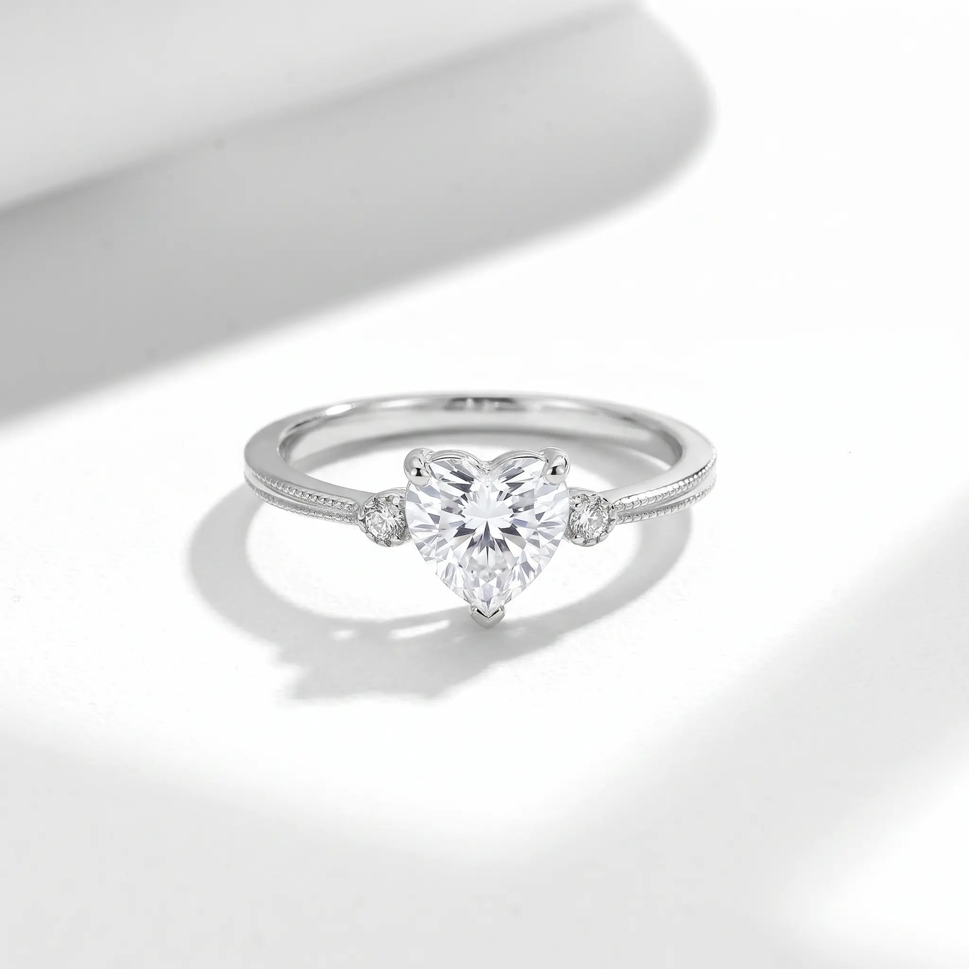 Heart-Cut Moissanite Milgrain Solitaire Ring - Image 4