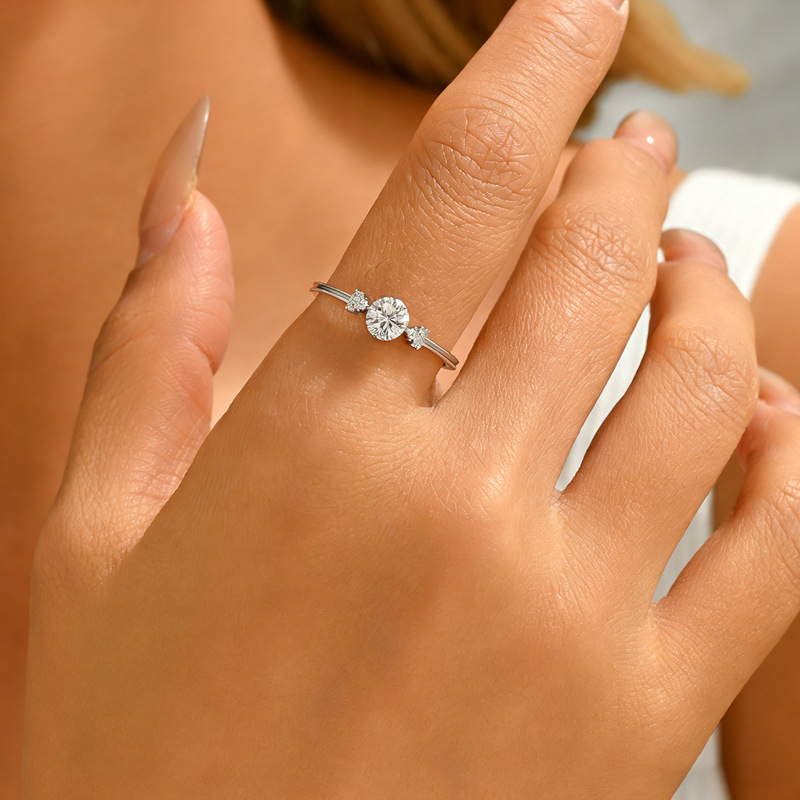 Round Moissanite Pave Shoulder Ring | 1ct DEW Solitaire in Sterling Silver - Image 5