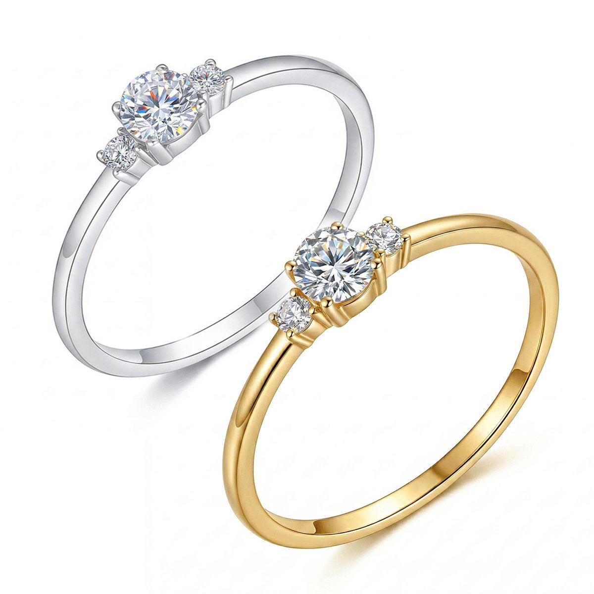 Round Three-Stone Moissanite Trilogy Ring | Dainty Stacking Ring