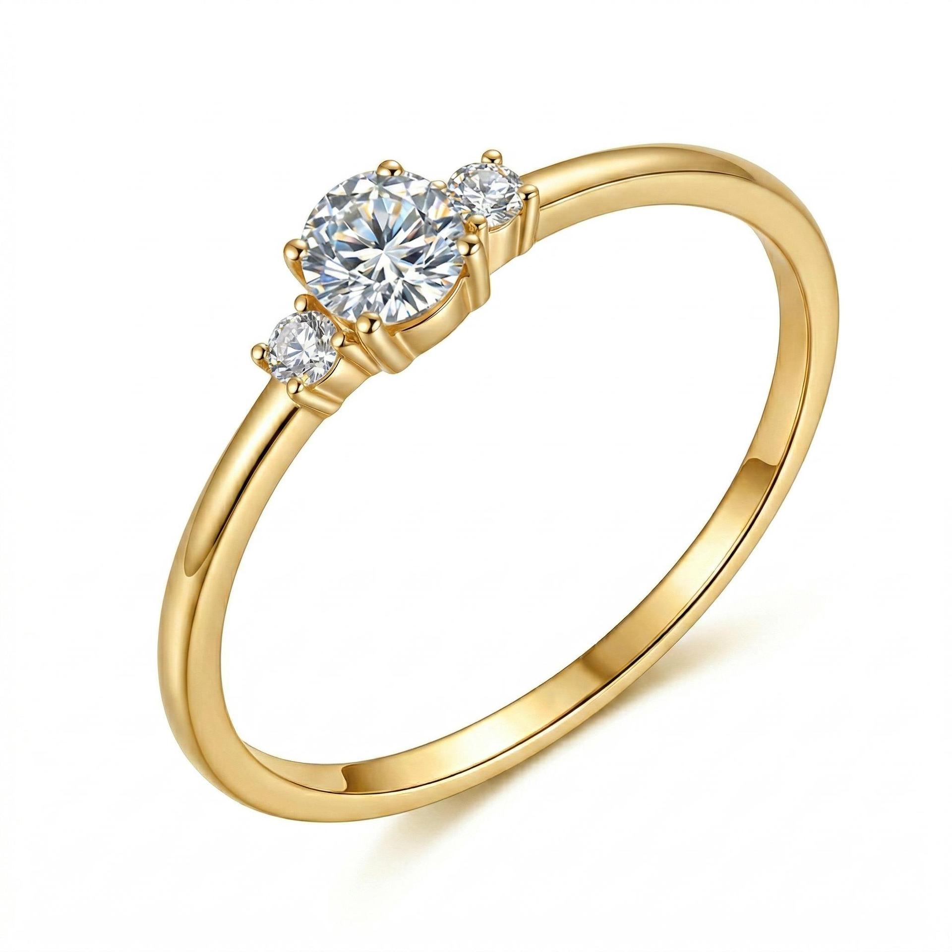 Round Three-Stone Moissanite Trilogy Ring | Dainty Stacking Ring - Image 3