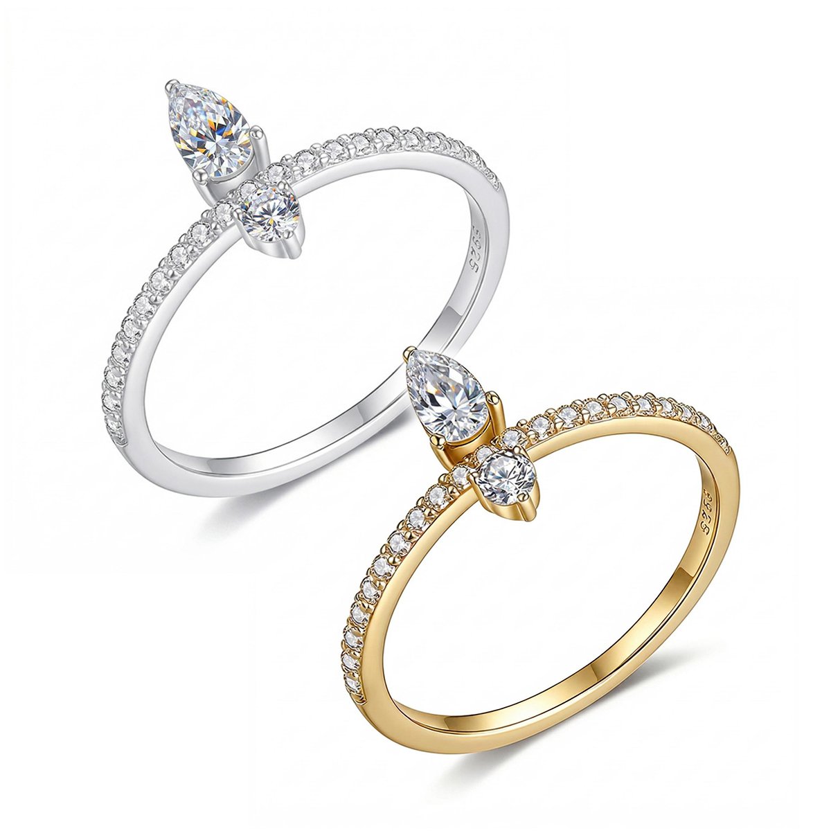 Pear & Round Moissanite Two-Stone Pave Ring