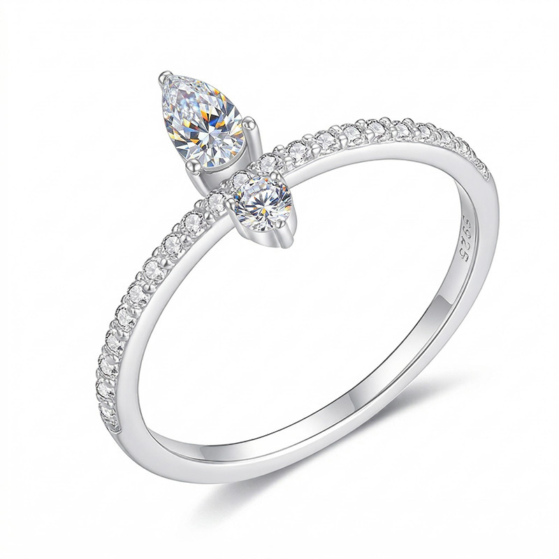 Pear & Round Moissanite Two-Stone Pave Ring - alternate view