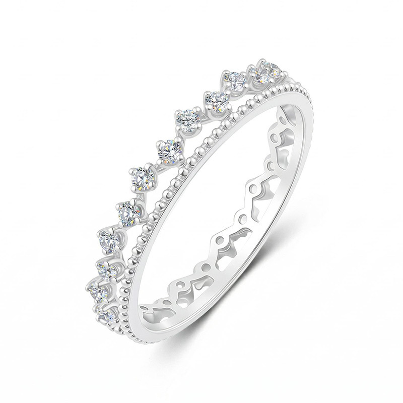 Moissanite Crown Tiara Stacking Ring | Milgrain Filigree Band in 18K Gold over Silver - Image 2