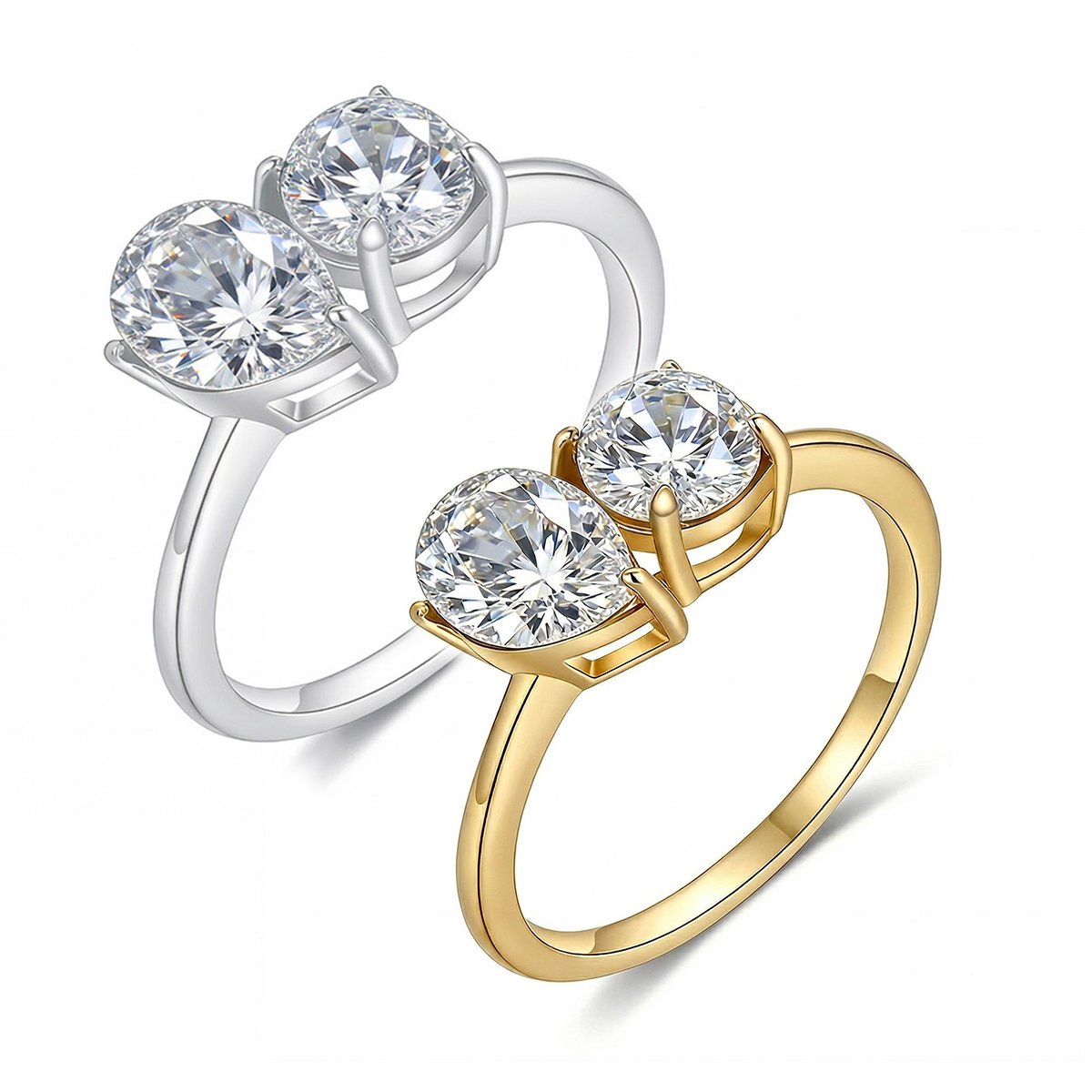 Toi et Moi Pear & Round Moissanite Ring