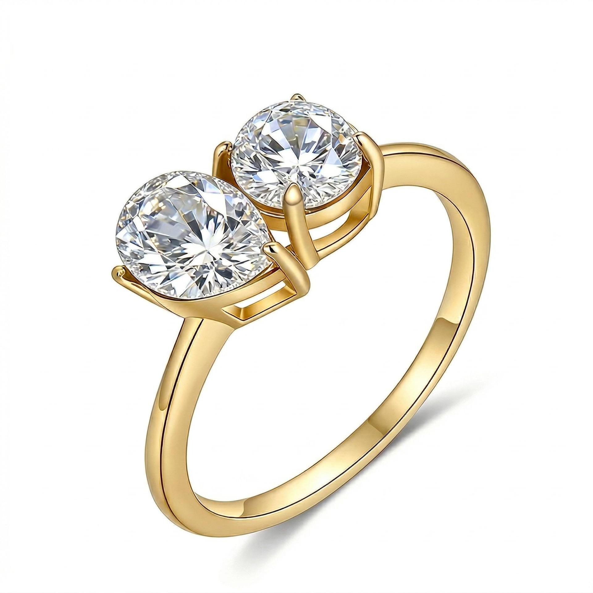 Toi et Moi Pear & Round Moissanite Ring - Image 3