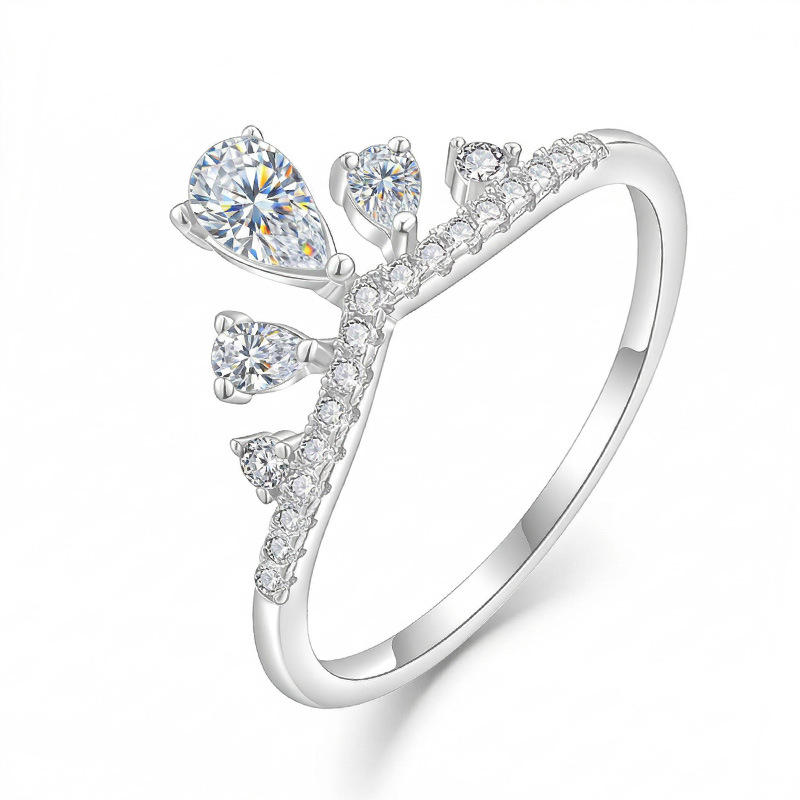 Pear Moissanite Crown Tiara Ring | Pave Cluster in Sterling Silver - Image 2