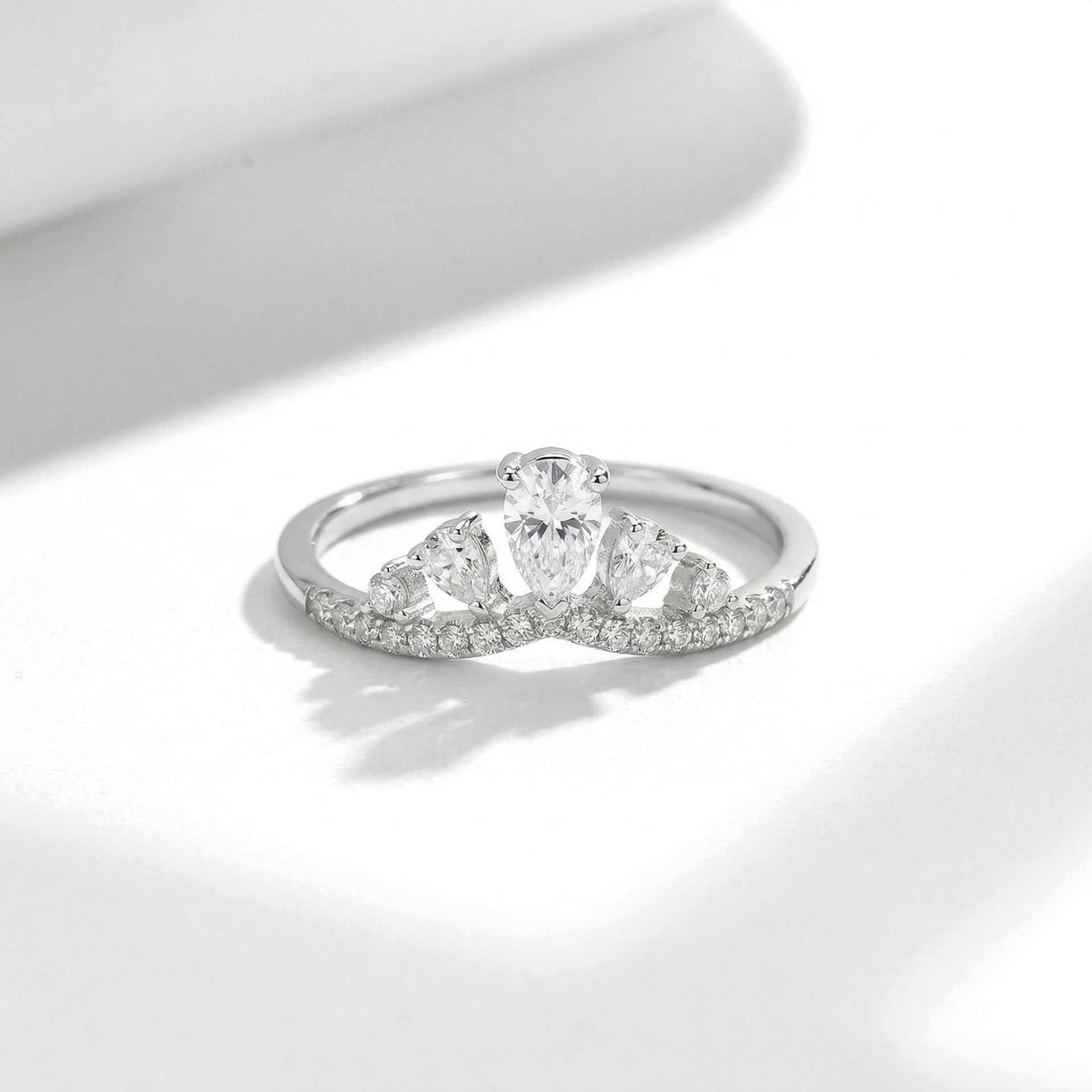Pear Moissanite Crown Tiara Ring | Pave Cluster in Sterling Silver - Image 4