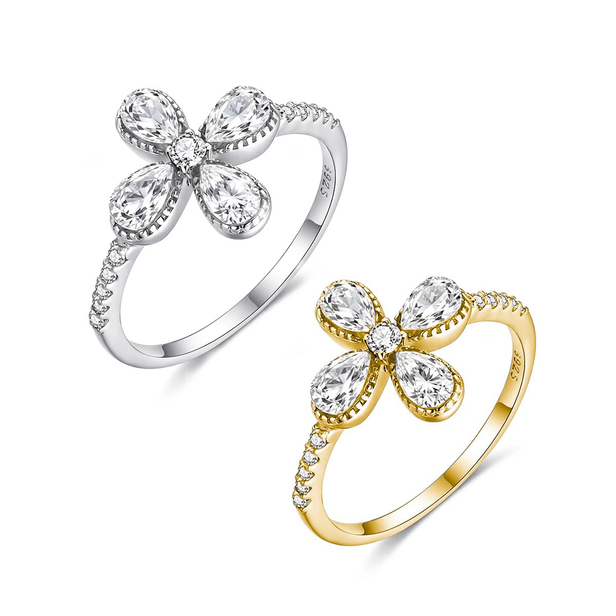 1.5ct Pear Moissanite Four-Leaf Clover Ring