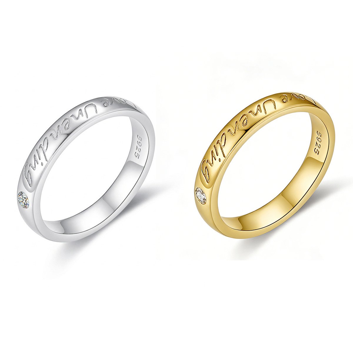 Round Moissanite Band Ring | Engraved 'Love Unending' | 925 Silver, White or Yellow Gold