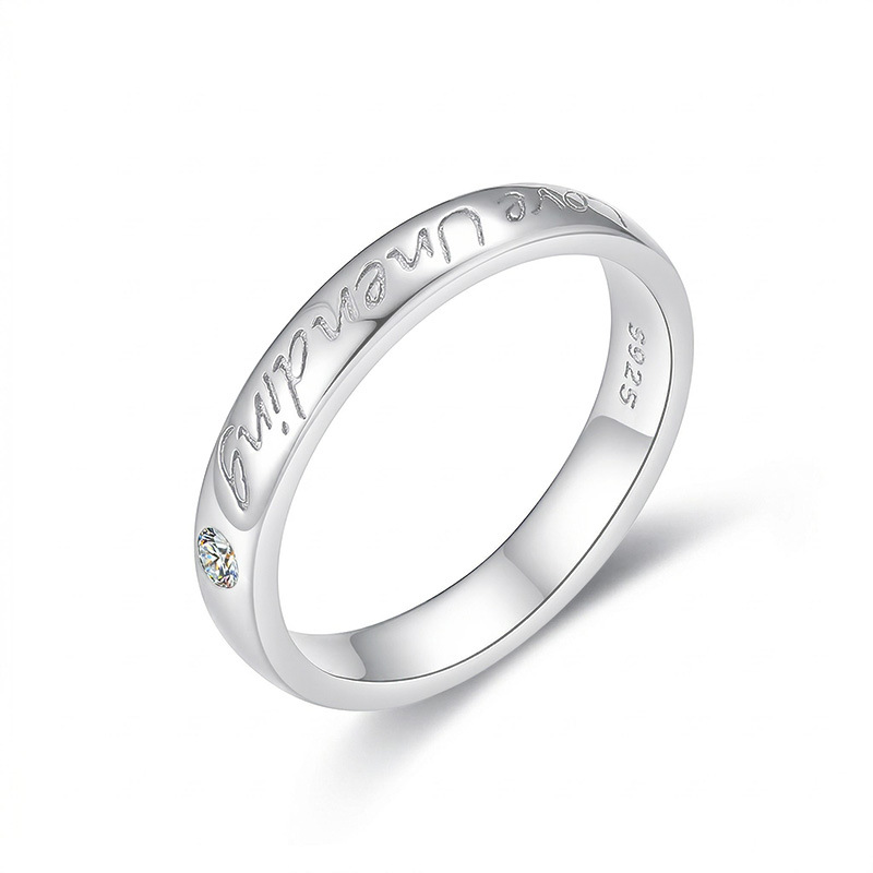 Round Moissanite Band Ring | Engraved 'Love Unending' | 925 Silver, White or Yellow Gold - alternate view