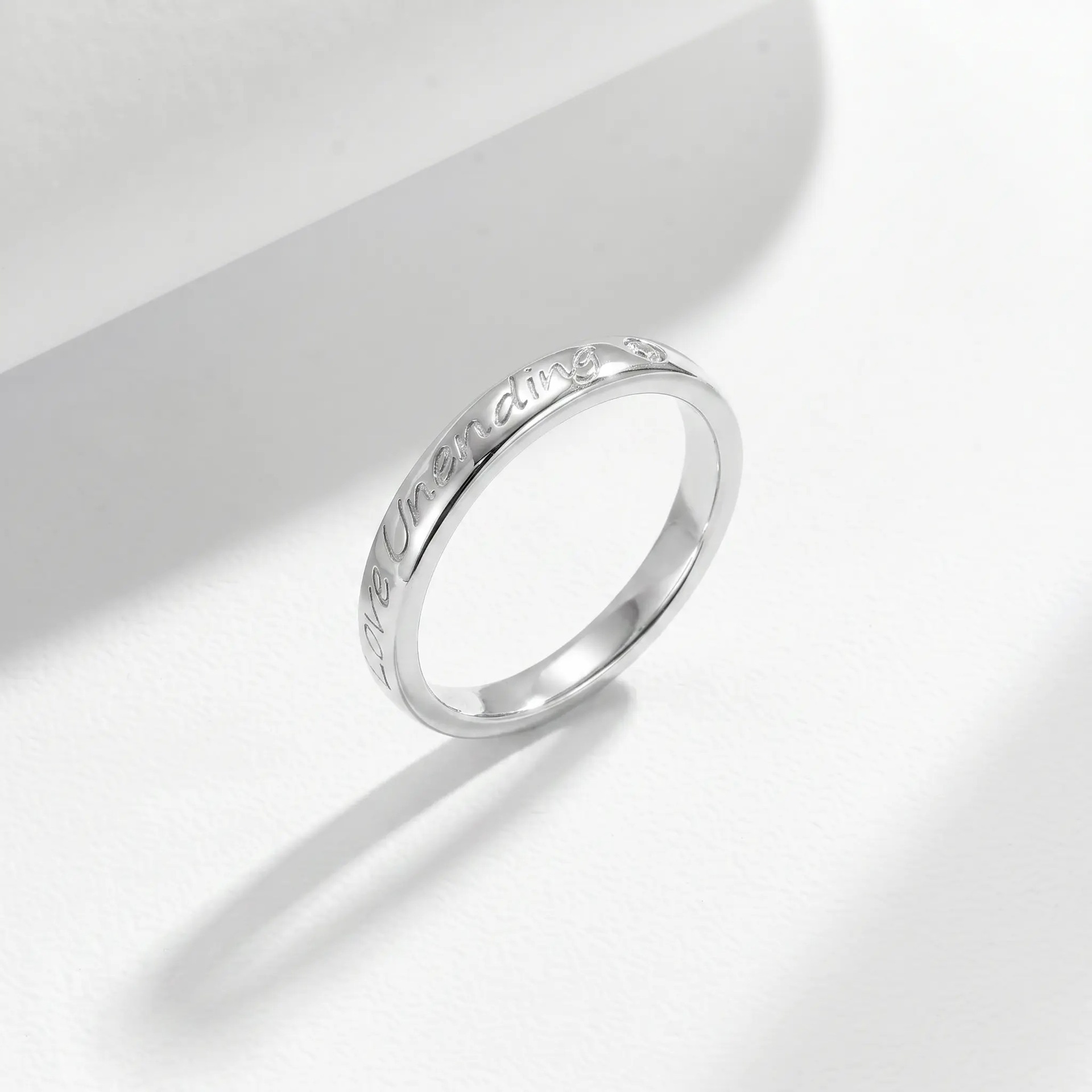 Round Moissanite Band Ring | Engraved 'Love Unending' | 925 Silver, White or Yellow Gold - Image 4
