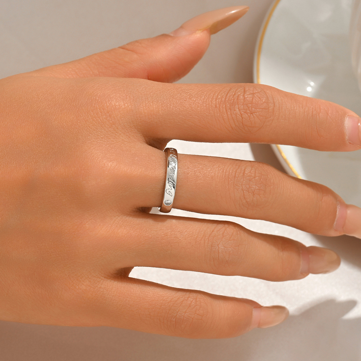 Round Moissanite Band Ring | Engraved 'Love Unending' | 925 Silver, White or Yellow Gold - Image 6